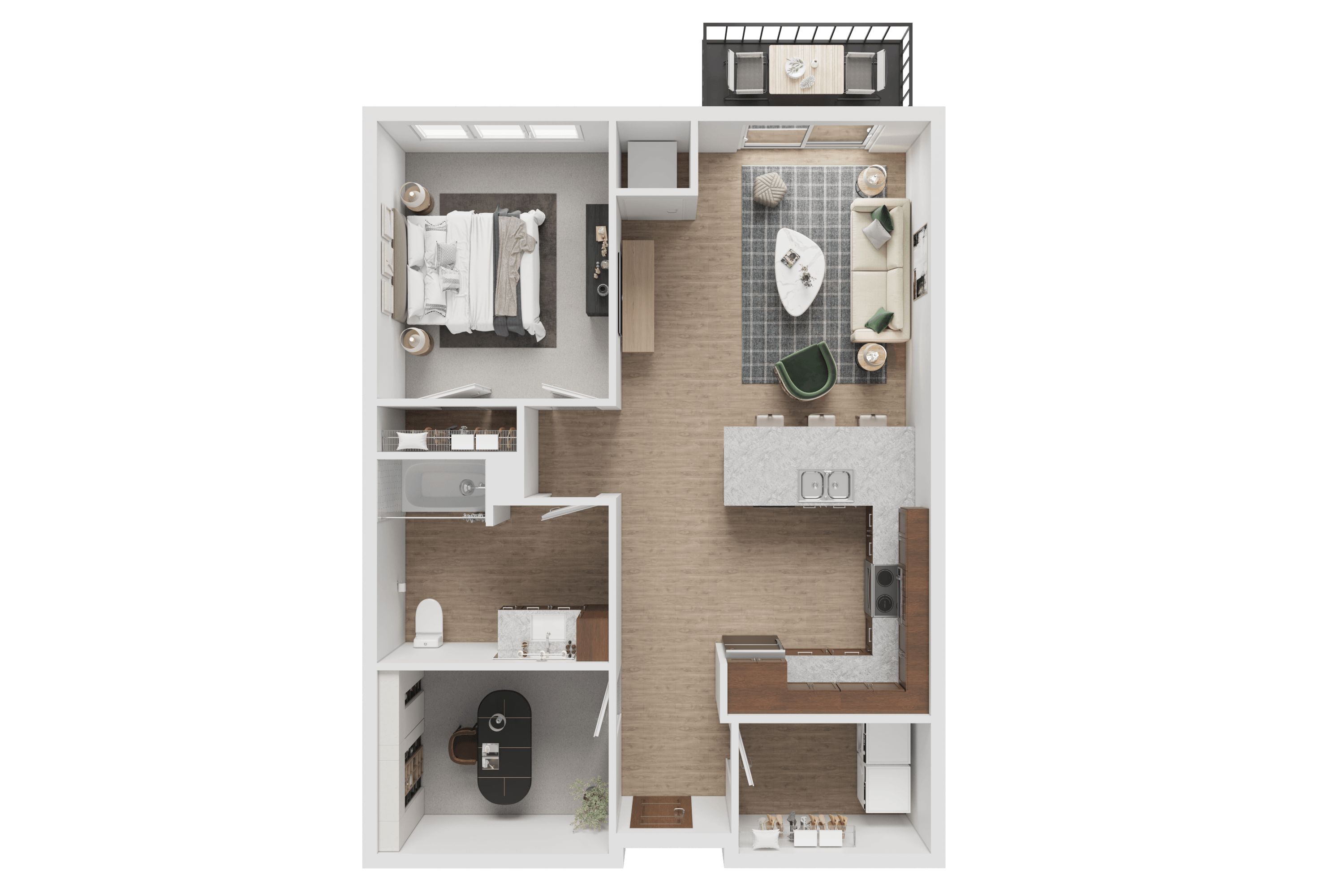 Floor plan for 1 bed, 1 bath, 893 sqft